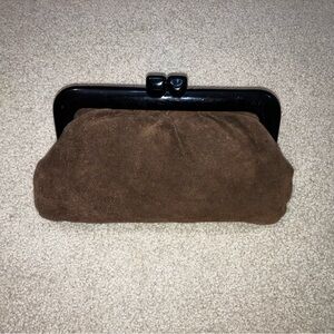 Vintage Brown Suede Clutch with Dark Brown Frame @1978